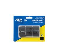 Dunlop ATP Viper Dry Tennis Overgrip, Noir, Pack de 3 Ampoules - Sensation sèche, Absorption de la Sueur, contrôle fiable de la Raquette