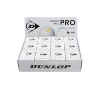 Dunlop Balles de Squash Pro White, 2 Points Jaunes, 12 balles | Balle pour court vitré | Balle officielle PSA & World Squash | Rebond faible | Contrôle & durabilité niveau Pro