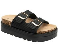 Dunlop Black Double Strap Footbed Wedge Mule Sandals