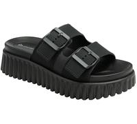 Dunlop Black Double Strap Wedge Mule Sandals