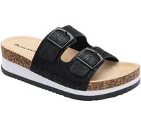 Dunlop Black Twin Strap Wedge Footbed Mules