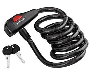Dunlop Câble antivol spirale avec 2 clés - 150 cm - Pour la sécurité des vélos, remorques, cyclomoteurs, scooters - Câble spiralé de 12 mm avec gaine en plastique