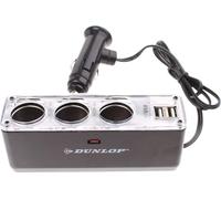 Dunlop Chargeur Voiture - Répartiteur 3 Voies - 2 x USB -12-24 Volts