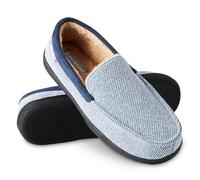 Dunlop Chausson Homme Semelles Antidérapantes Chaussons Charentaises Hommes Mémoire de Forme Intérieur Extérieur Pantoufles Mocassins Loafers Hiver (Bleu/Blanc, 42 EU)