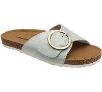 Dunlop Chrome Black Ladies Single Large Buckle Footbed Sandals