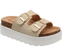 Dunlop Cream Double Strap Footbed Wedge Mule Sandals