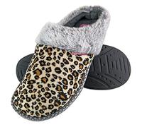 Dunlop - Femme Chaudes Peluche Doux Eponge Memory Foam Mule Chausson Pantoufles (37 EU, Leopard)