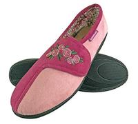 DUNLOP - Femme Floral Imprimé Pantoufles en Mousse À Mémoire Chaussons avec Fermeture Velcro pour Personne agee (42 EU, Dusky Pink)