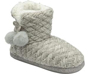 Dunlop Grey Ladies Knitted Bootee Slippers