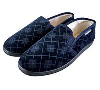 Dunlop - Homme Confortables Eponge Memory Foam Fourrées Peluche Plaid Chaussons Pantoufles Mocassin (42 EU, Blue)