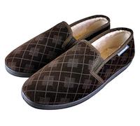 Dunlop - Homme Confortables Eponge Memory Foam Fourrées Peluche Plaid Chaussons Pantoufles Mocassin (43 EU, Brown)