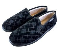 Dunlop - Homme Confortables Eponge Memory Foam Fourrées Peluche Plaid Chaussons Pantoufles Mocassin (45 EU, Blue)