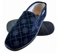 Dunlop - Homme Confortables Eponge Memory Foam Fourrées Peluche Plaid Chaussons Pantoufles Mocassin (43 EU, Blue)