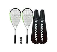 Dunlop Hyper Lite Max Lot de 2 raquettes de squash avec housses de protection complètes et 3 balles de squash