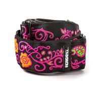 DUNLOP JH22 Jimi Hendrix Blacklight Monterey Pink pour guitare et basse, jacquard avec garniture en cuir, réglable et durable