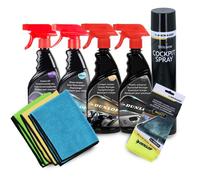 DUNLOP Kit Nettoyage Auto Complet 9pcs - Soin Intérieur/Extérieur - Sprays Cockpit & Vitres + Rénovateur + 4 Microfibres Pro