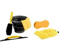DUNLOP Kit Nettoyage Voiture 6 Pièces - Serviette Microfibre avec Brosse pour Jantes et Gant de Lavage - Kit Lavage Voiture avec Seau Pliable - Noir Jaune
