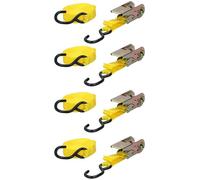 Dunlop Lot de 4 Sangles d'arrimage avec cliquet - 350 kg Max. - Longueur : 5 m - Nylon - Noir/Jaune