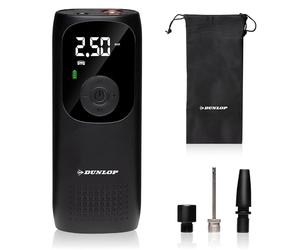 Dunlop Mini Compresseur Batterie Pompe à air électrique 150PSI - Universel et USB C - Affichage numérique - Lampe LED - Noir