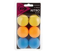 Dunlop Nitro Glow Lot de 6 balles de Tennis de Table Jaune, Orange et Bleu