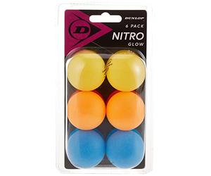 Dunlop Nitro Glow Lot de 6 balles de Tennis de Table Jaune, Orange et Bleu