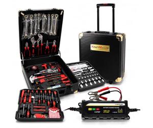 Dunlop Pack Atelier Auto Chargeur Batterie Intelligent 12V 1A + Valise Outils 326 Pièces KraftMüller