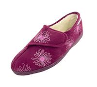 DUNLOP Pantoufles en mousse à mémoire de forme pour femme avec sangle réglable, semelle antidérapante, imprimé marguerites, doublure moelleuse, lavable en machine, tailles 36-42, prune, 38 EU