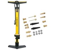 Dunlop Pompe à Vélo avec Manomètre et Kit Adaptateurs Valve - Pompe sur Pied 180 PSI - Compatible Presta Dunlop Schrader - Adaptateurs pour Vélo Auto Ballon - Boîte Incluse
