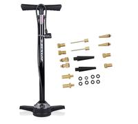 Dunlop Pompe à Vélo avec Manomètre et Kit Adaptateurs Valve - Pompe sur Pied 180 PSI - Compatible Presta Dunlop Schrader - Adaptateurs pour Vélo Auto Ballon - Boîte Incluse