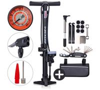 Dunlop Pompe À Vélo Avec Manomètre Et Kit Réparation Vélo 14 Pièces - Outils Vélo Avec Mini Pompe Et Rustines - Compatible Presta Dunlop Schrader - Noir Noir