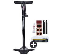 Dunlop Pompe À Vélo Avec Manomètre Et Kit Réparation Vélo 9 Pièces - Outils Vélo Avec Rustines Et Démonte-Pneus - Compatible Presta Dunlop Schrader - Noir Noir