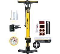 Dunlop Pompe À Vélo Avec Manomètre Et Kit Réparation Vélo 9 Pièces - Outils Vélo Avec Rustines Et Démonte-Pneus - Compatible Presta Dunlop Schrader - Jaune Jaune