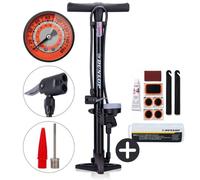 Dunlop Pompe À Vélo Avec Manomètre Et Kit Réparation Vélo 9 Pièces - Outils Vélo Avec Rustines Et Démonte-Pneus - Compatible Presta Dunlop Schrader - Noir Noir