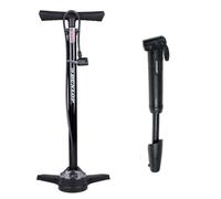 Dunlop Pompe à Vélo avec Manomètre et Mini Pompe Vélo Set - Pompe sur Pied 180 PSI avec Adaptateur - Pompe Compacte pour Déplacement - Compatible Presta Dunlop Schrader - Noir