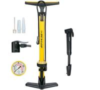 Dunlop Pompe à Vélo avec Manomètre et Mini Pompe Vélo Set - Pompe sur Pied 180 PSI avec Adaptateur - Pompe Compacte pour Déplacement - Compatible Presta Dunlop Schrader - Jaune