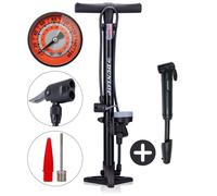Dunlop Pompe à Vélo avec Manomètre et Mini Pompe Vélo Set - Pompe sur Pied 180 PSI avec Adaptateur - Pompe Compacte pour Déplacement - Compatible Presta Dunlop Schrader - Noir