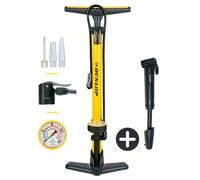 Dunlop Pompe à Vélo avec Manomètre et Mini Pompe Vélo Set - Pompe sur Pied 180 PSI avec Adaptateur - Pompe Compacte pour Déplacement - Compatible Presta Dunlop Schrader - Jaune
