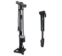 Dunlop Pompe à Vélo avec Manomètre et Mini Pompe Vélo Set - Pompe sur Pied 180 PSI avec Adaptateur - Pompe Compacte pour Déplacement - Compatible Presta Dunlop Schrader - Noir
