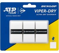 Dunlop ATP Viper Dry Tennis Overgrip, Blanc, 3-Pack de cloques - Sensation sèche, contrôle de l’humidité, Prise Confortable