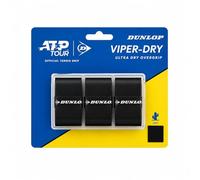 Dunlop Viper Dry Overgrip - Overgrip Officiel de Tennis de l’ATP Tour, Lot de 3, Noir