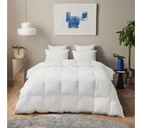 Dunlopillo - Couette Premium 240x260 cm - 30% Duvet Chaude - Percale 100% Coton 91 Fils/cm² - Garnissage Naturel 70% Plumettes Recyclées - Idéale pour Pièces Peu Chauffées - Lavable à 40°C