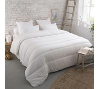 Dunlopillo - Couette Tempérée Respirant 200x200 cm - Garnissage Fibre Polyester Confort 350g/m² - Enveloppe Top Cool - Lit 2 Personnes - Piquage Lignes - Finition Biais Blanc - Lavable 40°C