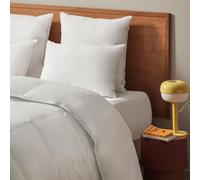 Dunlopillo - Oreiller Luxe Douillet 45x70 cm - Soutien Medium (Dos) - Fibre QUALLOFIL Premium - Enveloppe 100% Coton Sergé - Finition Passepoil Satin Blanc - Lavable 40°C