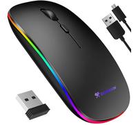 DUNMOON Souris de jeu avec capteur optique silencieuse sans fil rechargeable USB pour PC et ordinateur portable LED RVB 21843