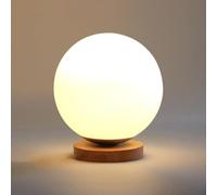 DUNMW Abat-jour boule de verre blanc lampe de table lampe de chevet veilleuse avec chargement USB avec base en bois dimmable pour salon, chambre à coucher, décoration d'intérieur