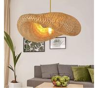 DUNMW Créatif Pliant Tissé À La Main En Bambou Pendentif Lumière Chapeau De Paille Lustre En Bambou Naturel Plafonnier Plafonnier, Lustre De Style Rural Pour Salle À Manger, Salon De Thé, Salon