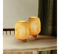 DUNMW Lampe de table en bambou tissée à la main avec abat-jour intérieur en PVC Style zen Veilleuse Lampe de chevet Atmosphère Lampe de table Lampe de table décorative pour chambre à coucher, salon