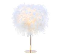 DUNMW Lampe de table en plumes blanches Lampe de chevet avec base en métal doré rose Lampe de table en plumes Abat-jour de bureau pour chambre à coucher, salon, décoration d'intérieur