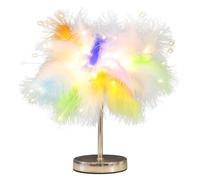 DUNMW Mini lampe de chevet créative en plumes colorées avec perles LED feux d'artifice, lumière de table, veilleuse décorative pour chambre à coucher, salon
