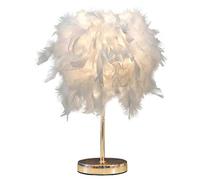 DUNMW Mini Lampe de Chevet en Plumes Blanches avec Base Dorée - Veilleuse Décorative pour Chambre à Coucher, Salon
